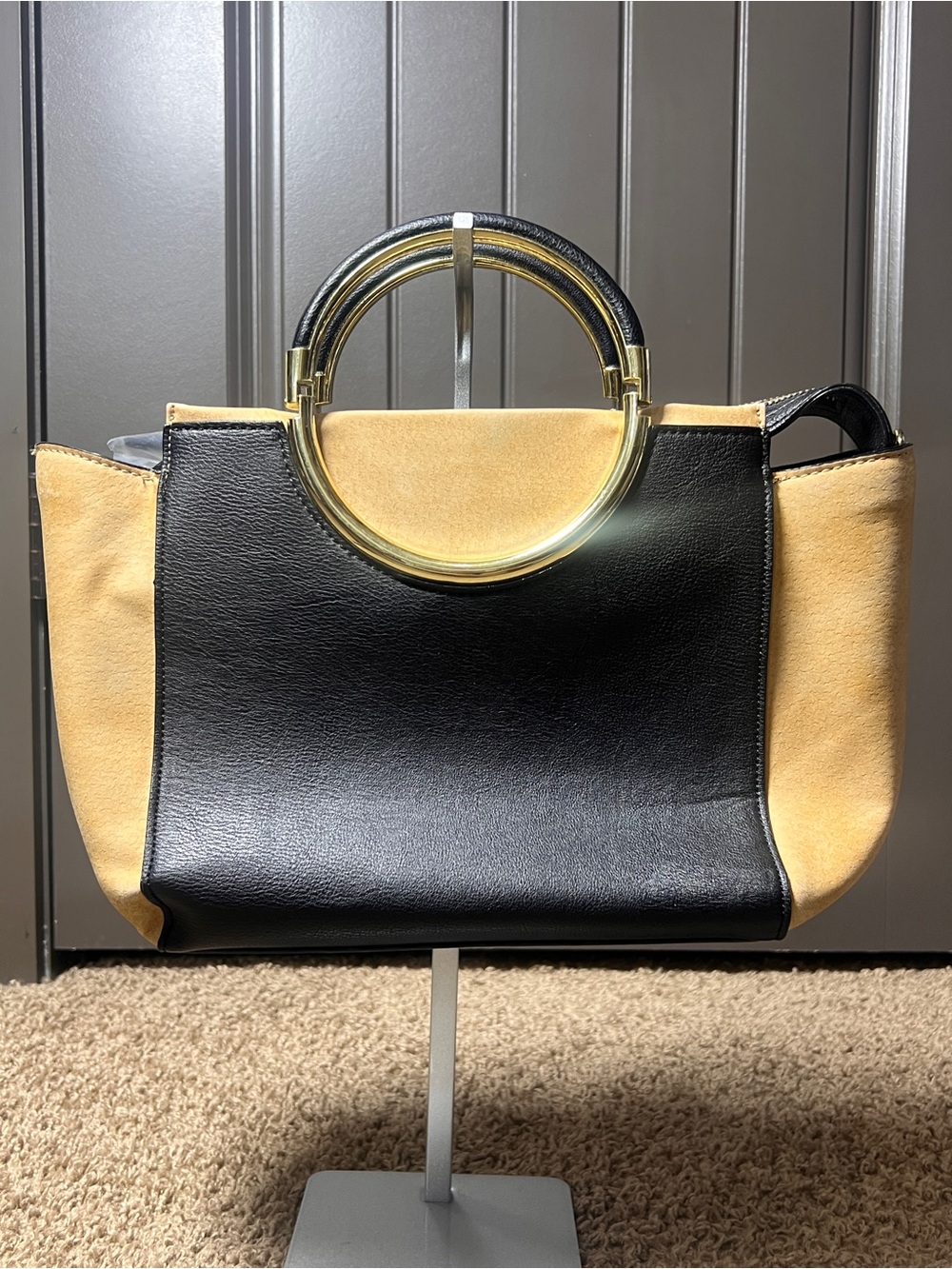 Kate Landry Black and Brown Purse with Round Gold Handle